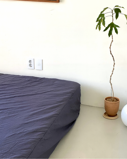 Washed Cotton Quilted Mattress Fitted Sheet – Navy