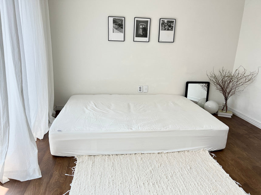 Washed Cotton Quilted Mattress Fitted Sheet – White