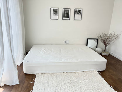 Washed Cotton Quilted Mattress Fitted Sheet – White