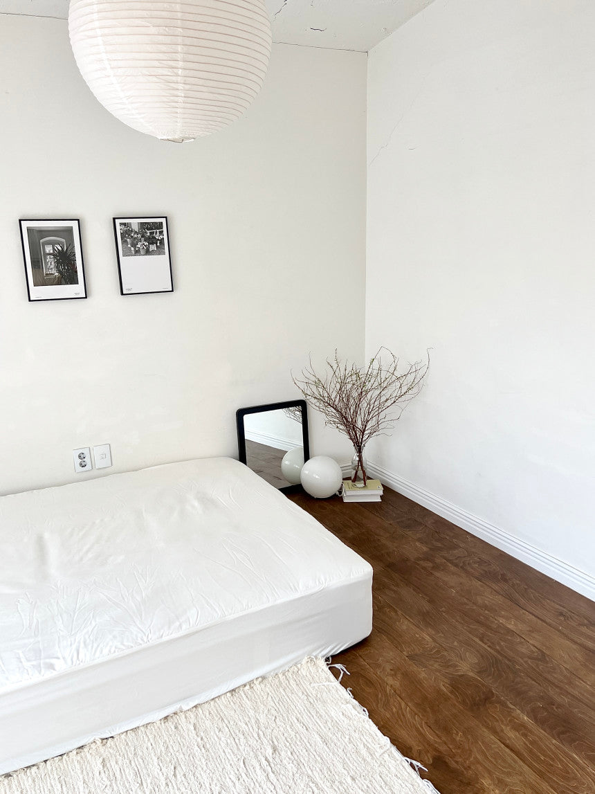 Washed Cotton Quilted Mattress Fitted Sheet – White