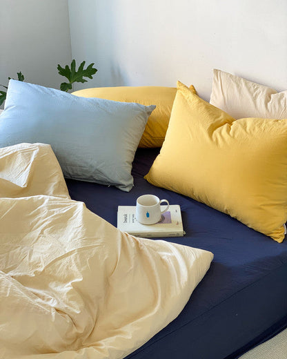 Washed Cotton Quilted Mattress Fitted Sheet – Navy