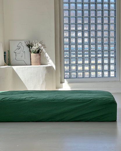 Washed Cotton Quilted Mattress Fitted Sheet – Deep green