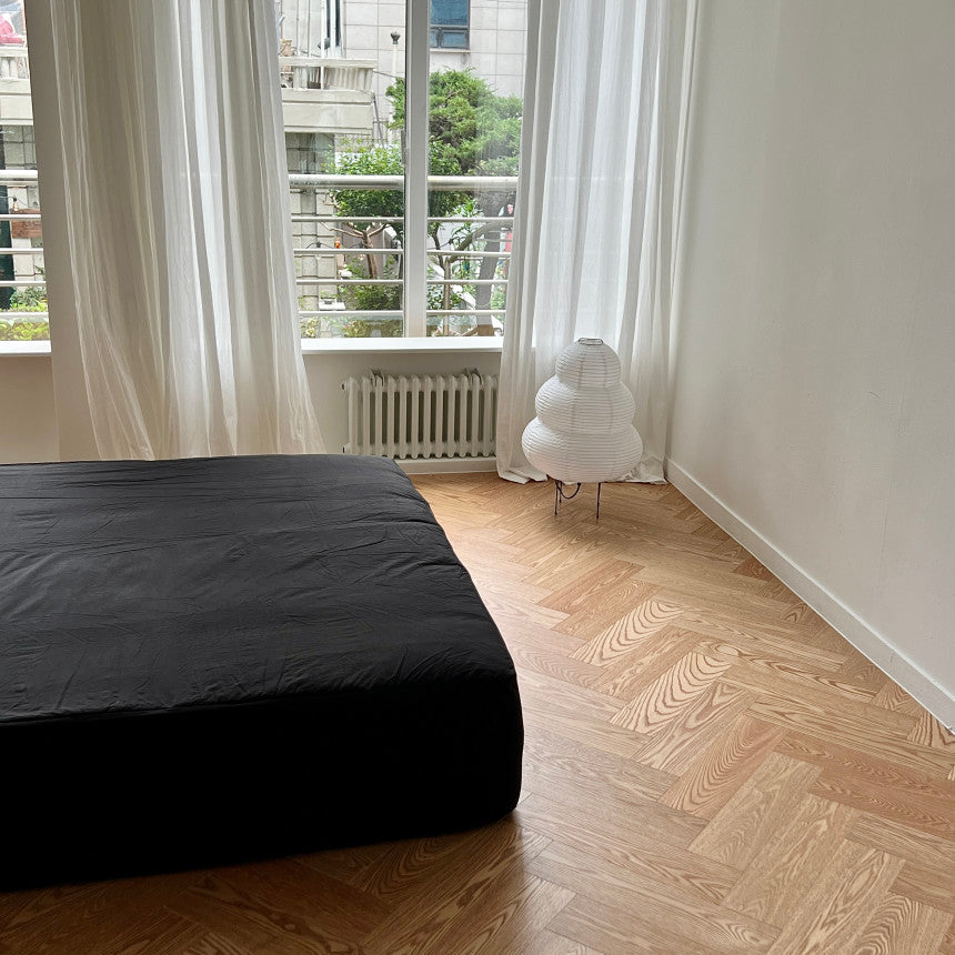 Washed Cotton Quilted Mattress Fitted Sheet– Black
